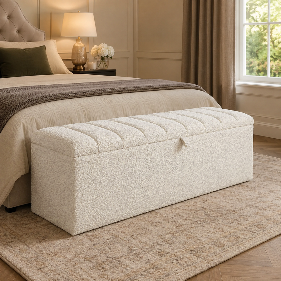 Boucle Panel Ottoman Storage Box