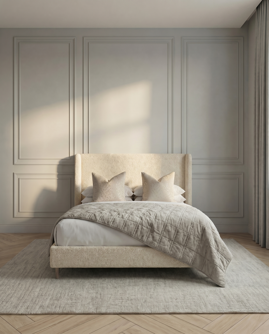 Boucle Wingback Upholstered Bed | King Size Bed Frame – Amare Living