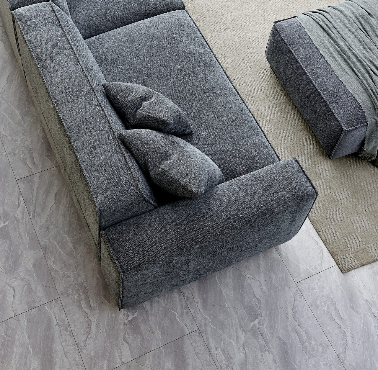 Aluxo Dakota 4 seater with Chaise - Charcoal Boucle