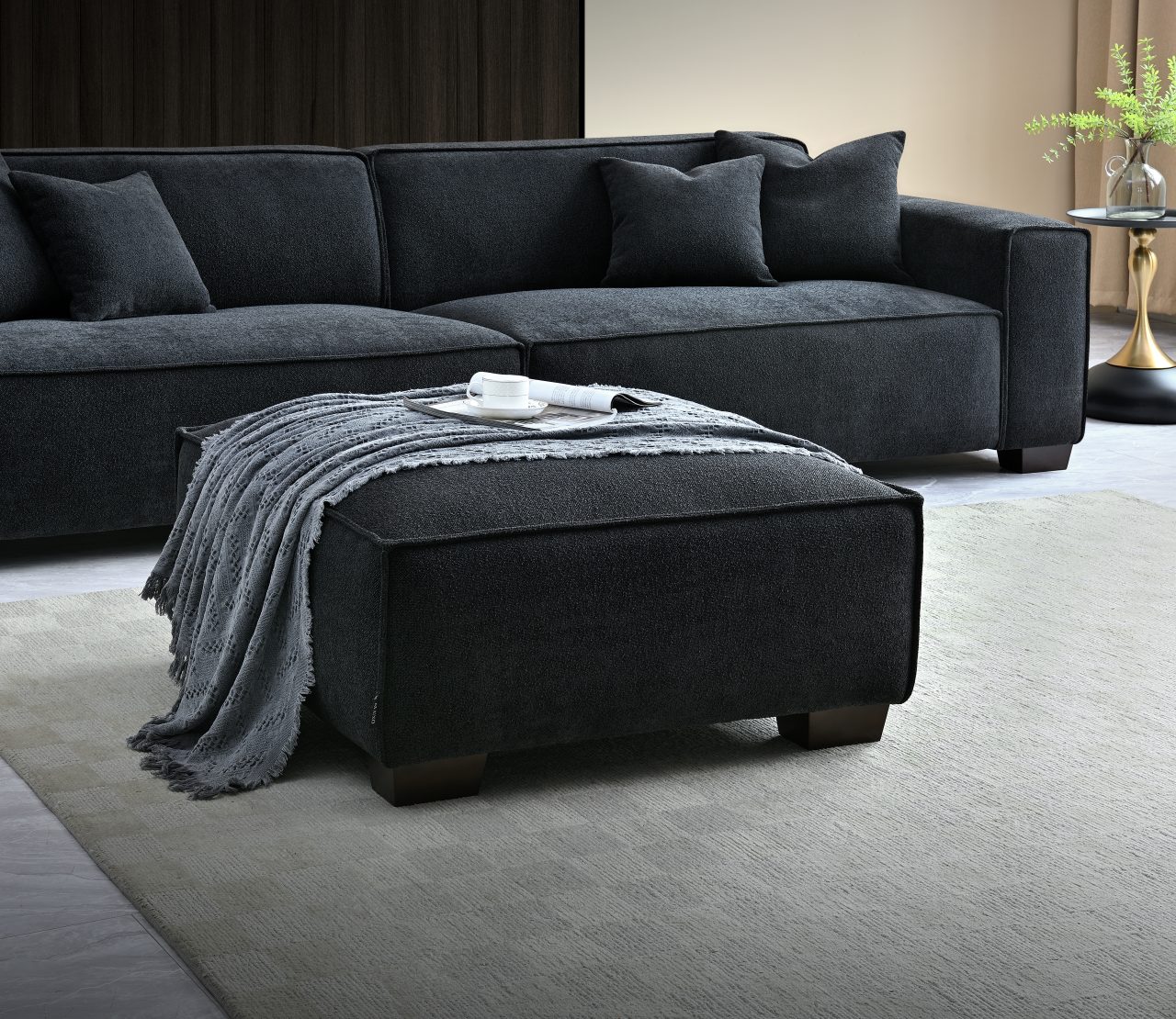 Aluxo Dakota 4 seater with Chaise -  Midnight Boucle
