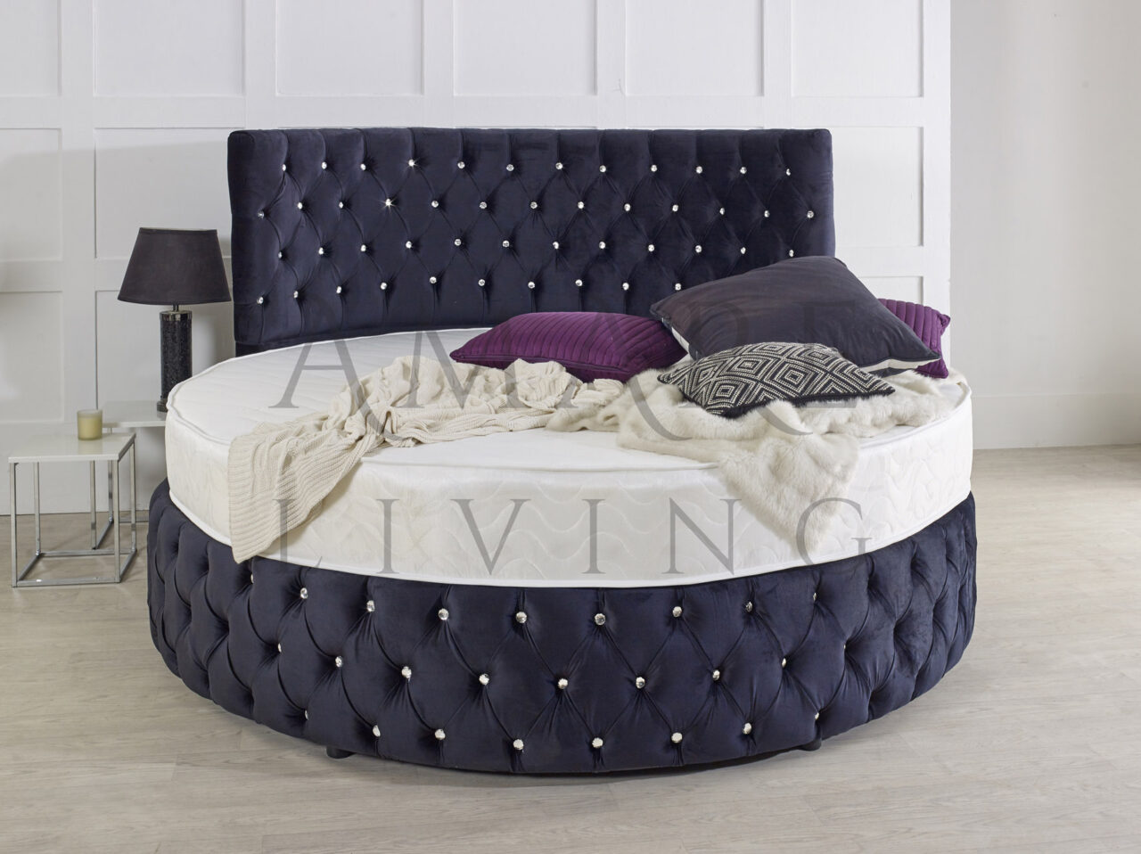Emperor Upholstered Round Bed with Mattress