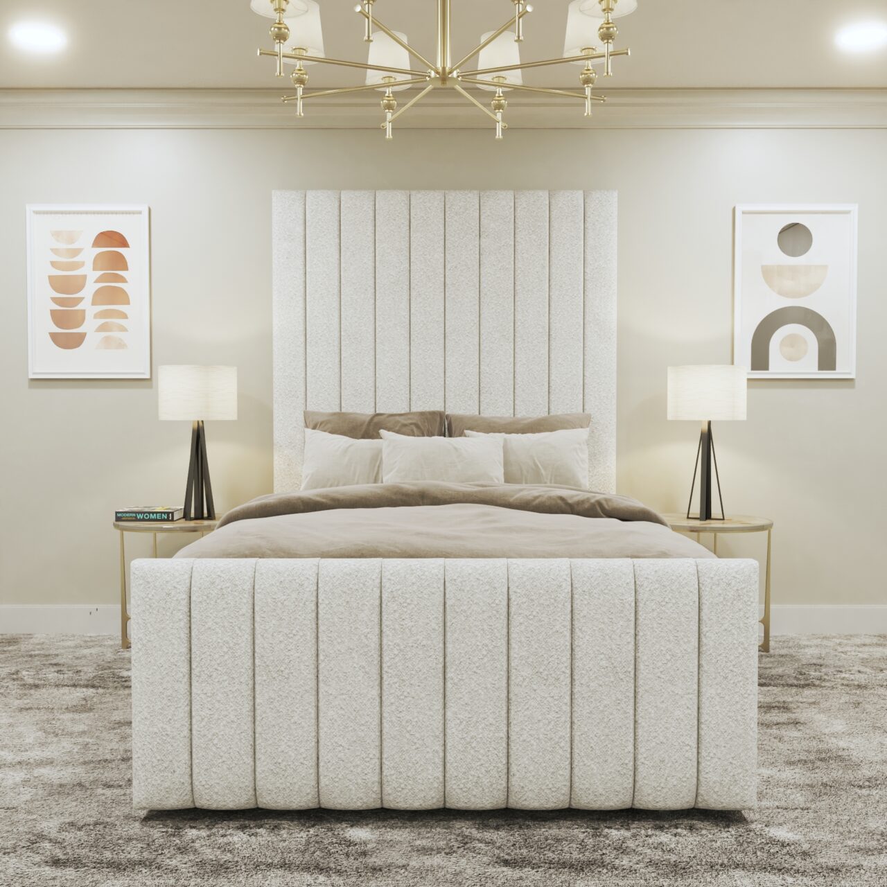 Boucle Panel Upholstered Bed