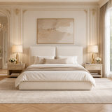 Beige Linen Double Ottoman Bed with Pillow Headboard - Dune