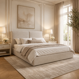 Beige Linen Double Ottoman Bed with Pillow Headboard - Dune