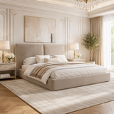 Beige Linen Double Ottoman Bed with Pillow Headboard - Dune