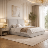Beige Linen Double Ottoman Bed with Pillow Headboard - Dune