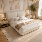 Beige Linen Double Ottoman Bed with Pillow Headboard - Dune