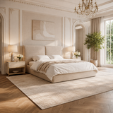 Beige Linen Double Ottoman Bed with Pillow Headboard - Dune
