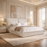 Beige Linen Double Ottoman Bed with Pillow Headboard - Dune