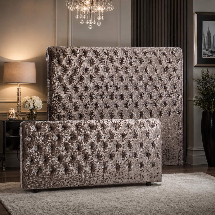 Modern Sleigh Chesterfield Headboard and Footboard