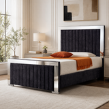 Linear Panel Upholstered Mirror Bed