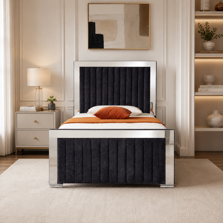 Linear Panel Upholstered Mirror Bed