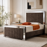 Linear Panel Upholstered Mirror Bed