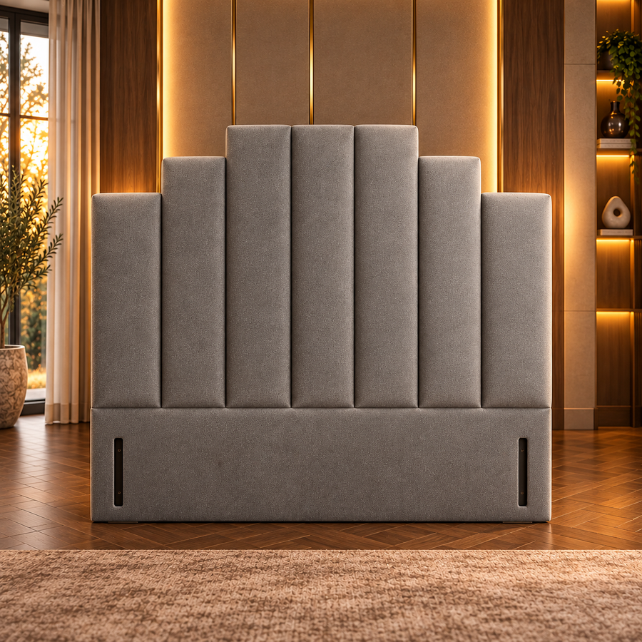 High Floor Standing Headboard, Avalon Art Deco Channelled