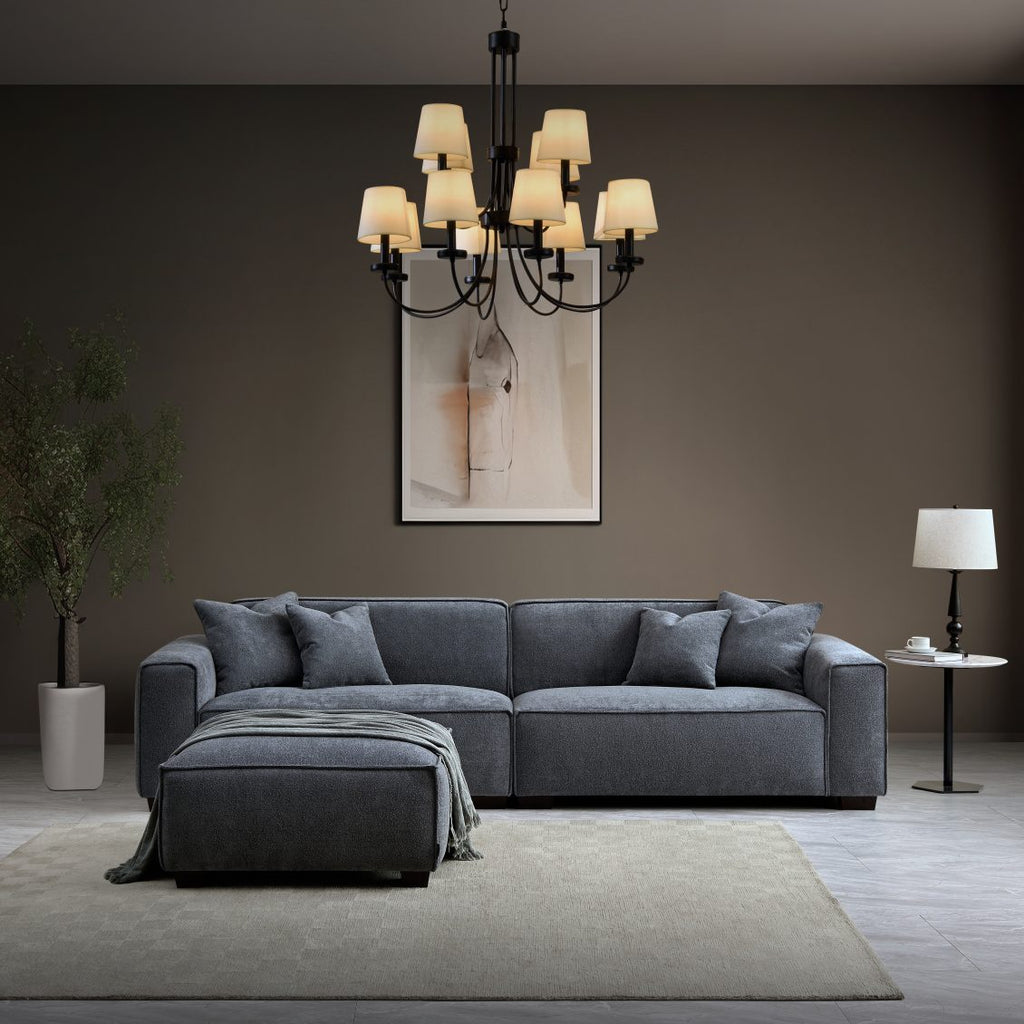 Aluxo Dakota 4 seater with Chaise - Charcoal Boucle