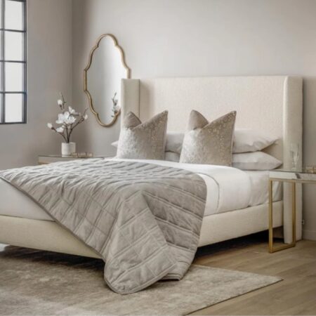 Boucle Wingback Upholstered Bed